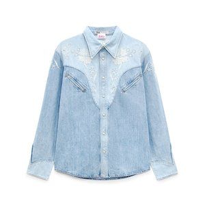 Barbie Movie x Zara Men's Embroidered Denim Shirt - Large